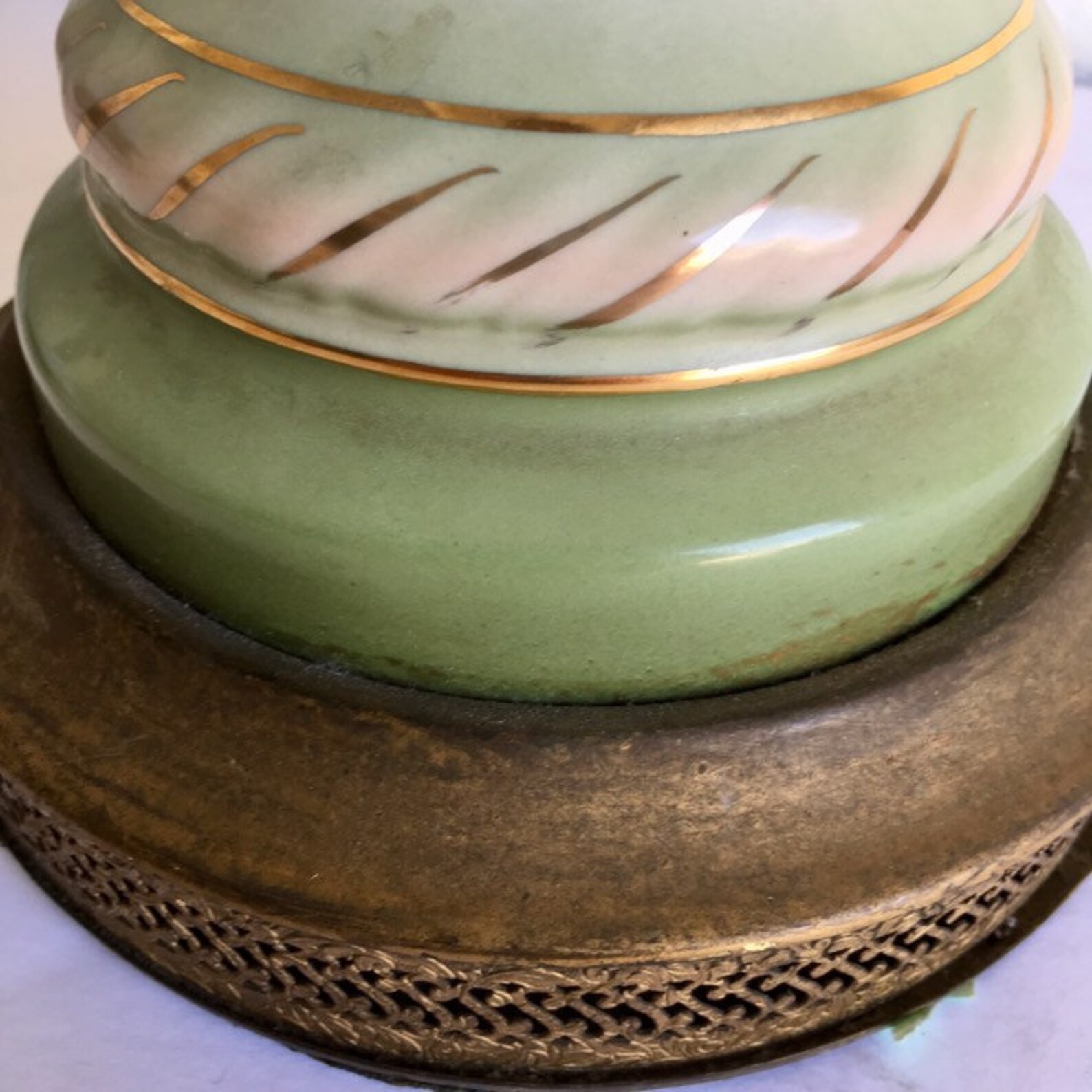 Ceramic Urn Lamp Floral Design Table Lamp Gold Details Etsy