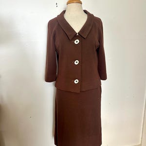 50s brown wool knit suit jacket pencil skirt button jacket Bullock’s Santa Ana