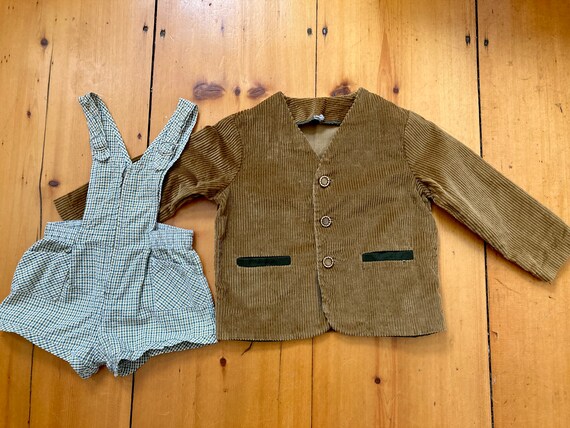 60s Childs corduroy jacket and plaid seersucker r… - image 1