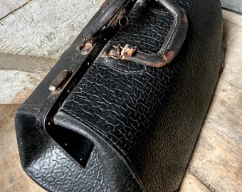Antique Black Leather Walrus Embossed Texture Traveling Valise Bag