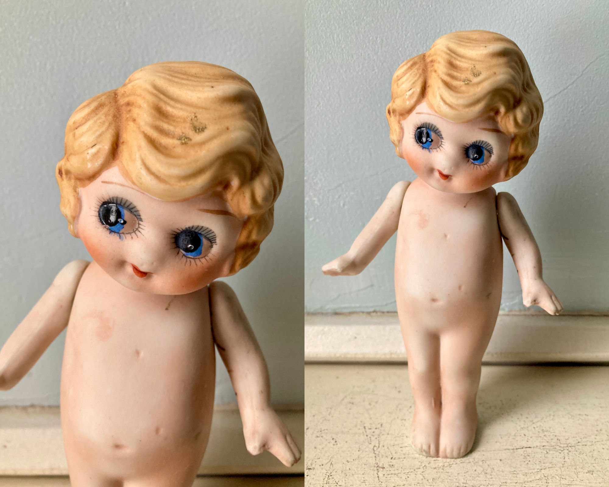 Porcelain Kewpie Doll Japan Bisque China Doll Blond Movable Etsy