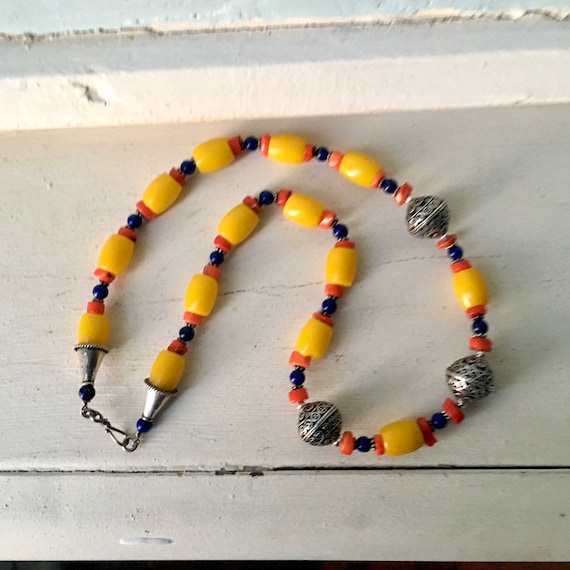 Ethnic yellow bead necklace - hippie necklace -bo… - image 1