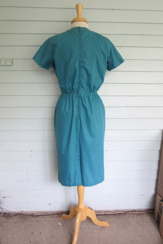 50s Teal cotton blend dress - early 60s - day dre… - image 4