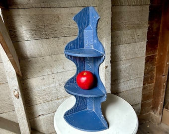 50s Handmade wood corner shelves blue paint distressed farmhouse handmade 3 shelves scalloped edges