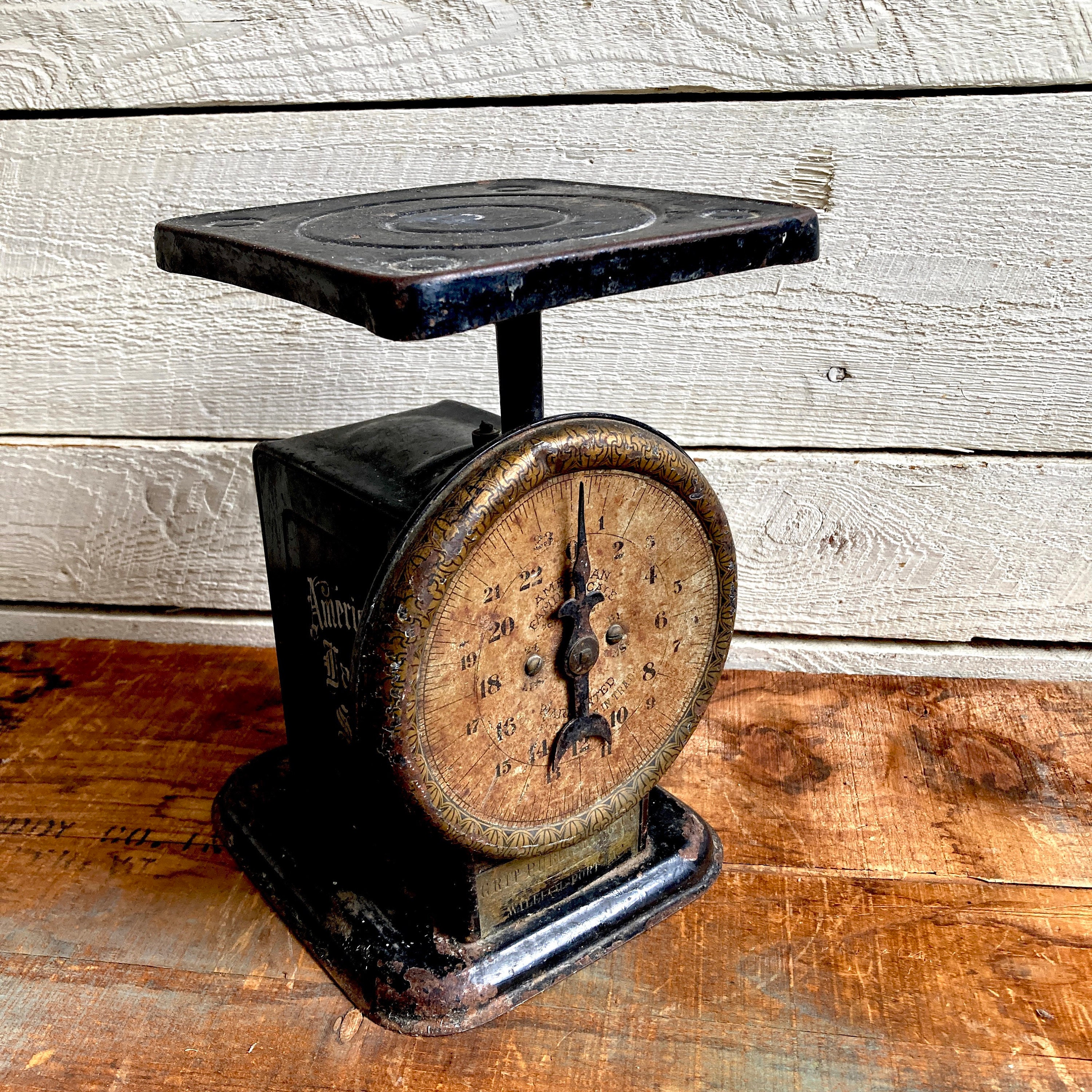 1900s Antique Kitchen Scale Farmhouse Rustic Primitive Black Household Scale  24 Pounds Grit Publishing Co 