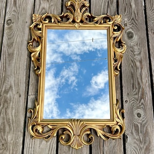 60s resin gold ornate wall mirror Hollywood Regency Mid Century large rectangular mirror