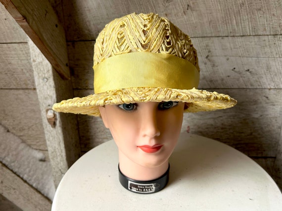 Vintage hat yellow 50s 60s woman’s hat ribbon des… - image 8
