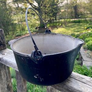 Cast iron black pot farmhouse decor primitive rustic  cooking pot distressed