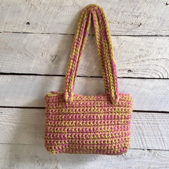 Crochet handbag - handmade - small bag - pink gre… - image 3