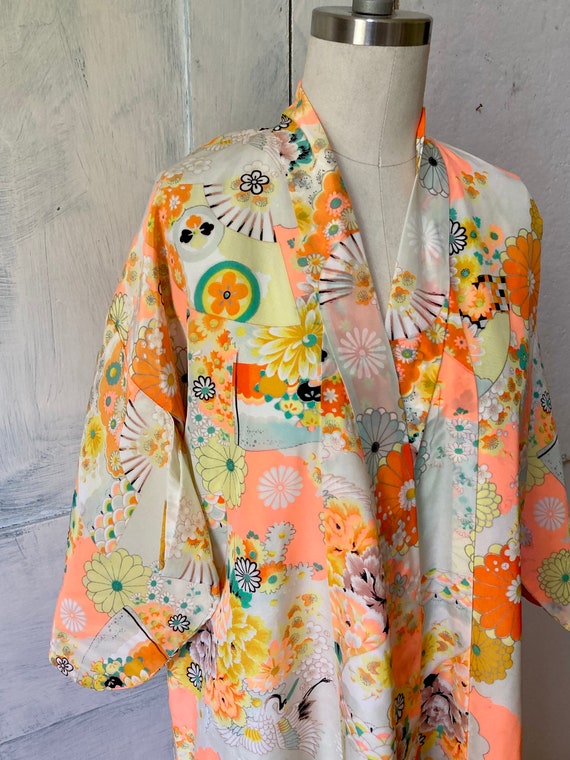 Kimono yellow orange robe - polyester - Asian rob… - image 8