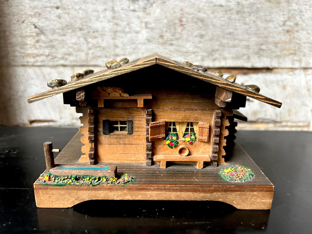 Wood Jewelry Box Swiss Chalet - Music Box - Plays Lili Marlen