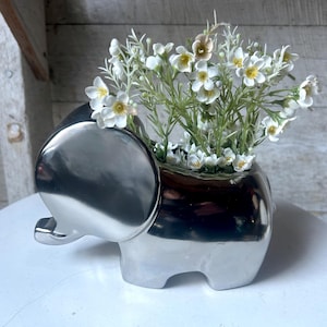 Silver glaze ceramic elephant planter