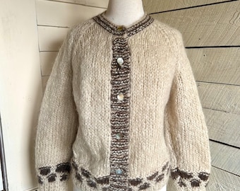 Vintage mohair cardigan sweater Italy 60s natural colors handmade off white brown