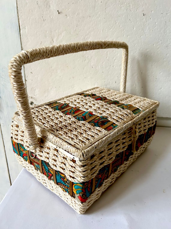 60s  sewing basket - made in Japan satin lining w… - image 4