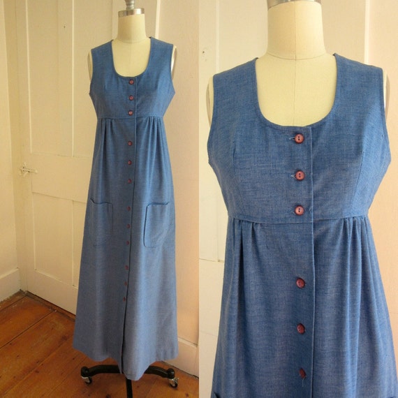 1970s Blue Jumper - Maxi Dress - Heather Weave Fa… - image 1