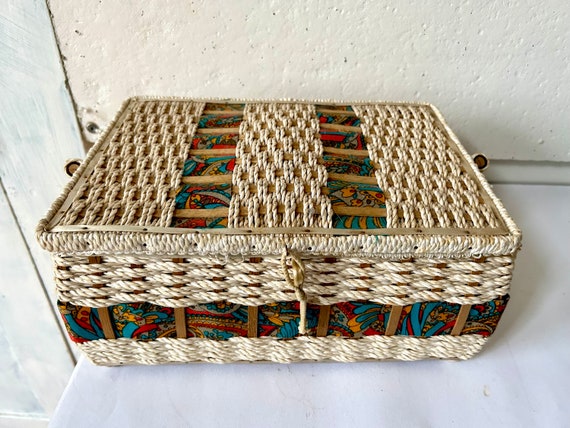 60s  sewing basket - made in Japan satin lining w… - image 6