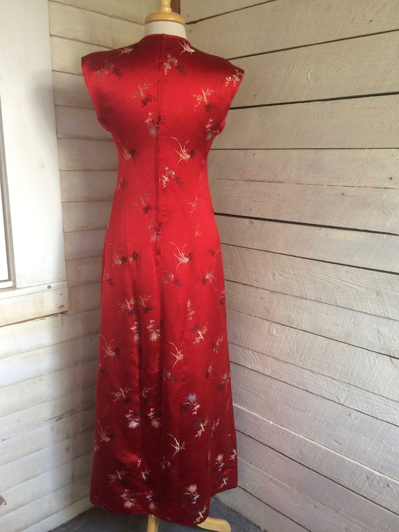 Red Satin Chinese Dress - maxi dress - embroidere… - image 5