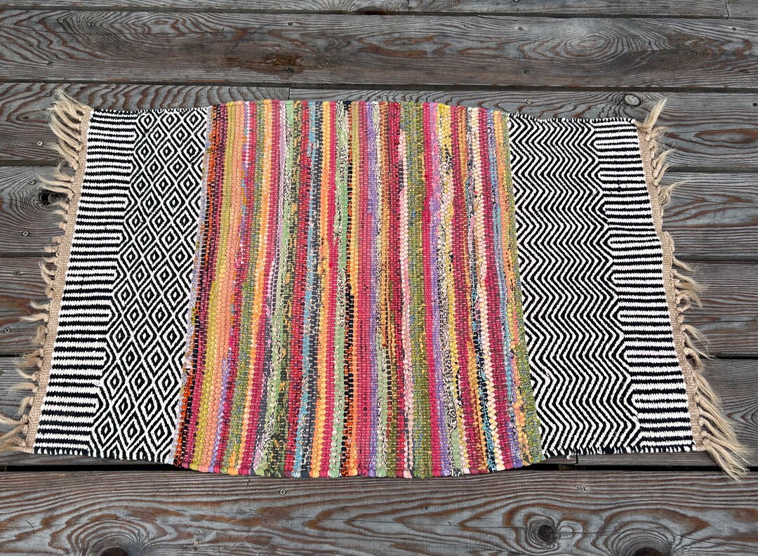 Fabric Rustic Rug Handmade Rag Rug - Farmhouse Woven - Rustic Multicolor - Cottage - Etsy