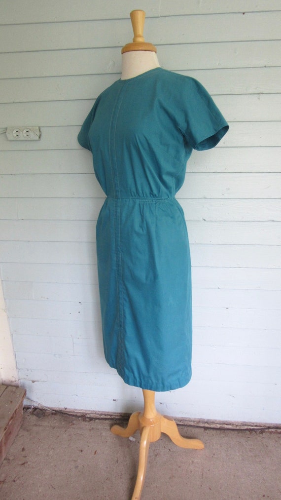 50s Teal cotton blend dress - early 60s - day dre… - image 3