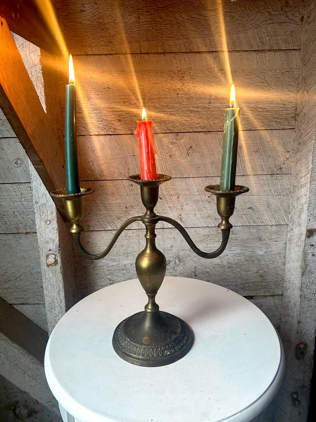 真鍮製燭台 3本キャンドル 真鍮製キャンドルホルダー アンティーク調