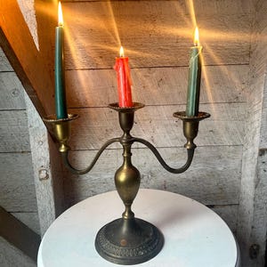 Brass candelabra 3 candles solid brass candle holder distressed