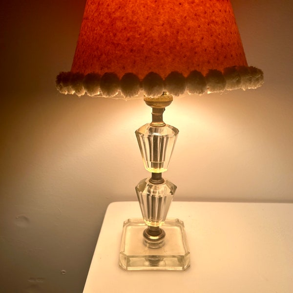 40s Clear cut glass table lamp - boudoir lamp - faceted glass - crystal lamp