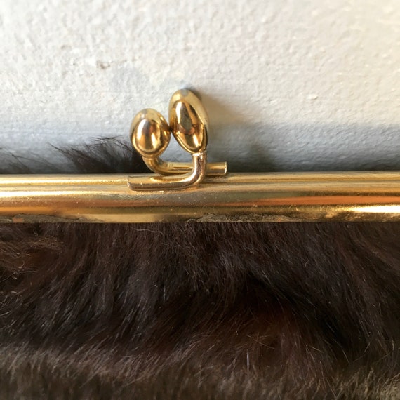 Mink purse - 50s 60s - clutch - gold hardware - s… - image 4