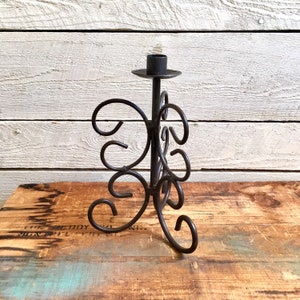 Wrought iron candle holder 3 sides spiral design - rustic - primitive -