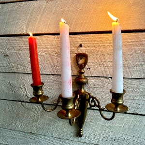 Brass ornate wall candelabra Hollywood regency holds 3 candles brass candle holder vintage candlestick