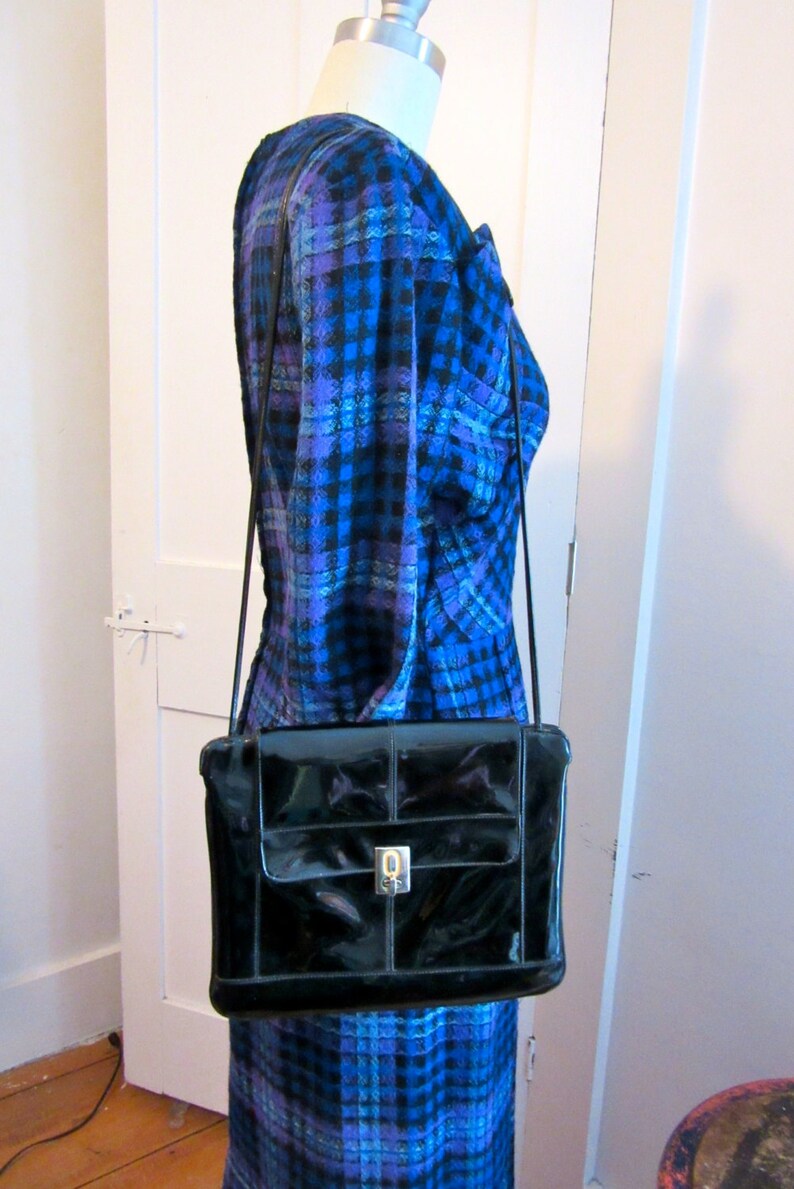 Black Patent Leather Purse Red Inside Shoulder Bag Metal Etsy