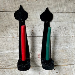 2 Wrought iron candle holders farmhouse pair candle wall holders  rustic primitive black