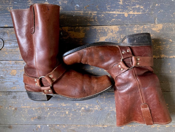 Brown Leather Harness Boots Men's Boots Motorcycle Boots - Etsy