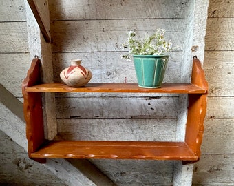 Farmhouse wood wall 2 shelf unit country kitchen storage  handmade curved scalloped edge rustic farmhouse shelves