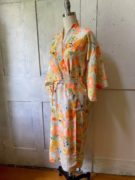 Kimono yellow orange robe - polyester - Asian rob… - image 4