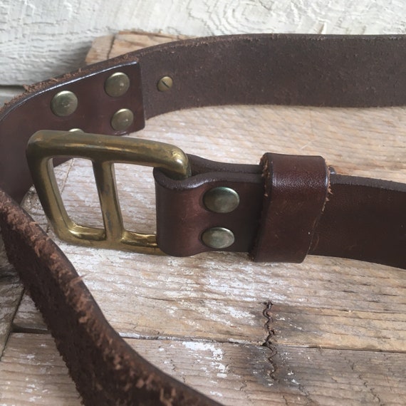 Brown leather belt - brass buckle - hippie - boho… - image 7