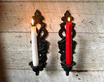 Wrought iron candle holders farmhouse 2 wall candle  holders  rustic primitive