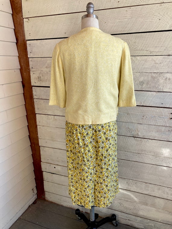 60s Yellow cotton floral print skirt tank jacket … - image 6