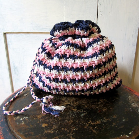 60s Cotton Hand Crochet Bag - Mercerized Cotton -… - image 1