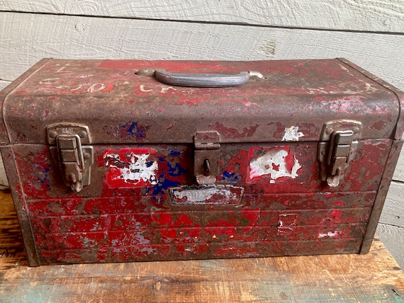 Tool Box Metal Red Distressed Rusty Large Craftsman Tool Box