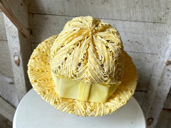 Vintage hat yellow 50s 60s woman’s hat ribbon des… - image 5