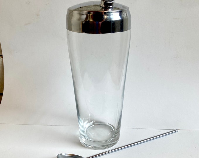 Vintage Cocktail Shaker glass Retro Barware Martini Shaker stirrer spoon