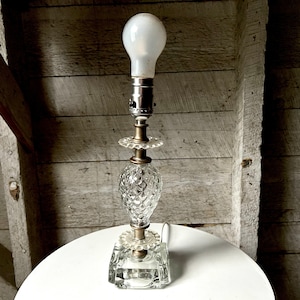 Art Deco Glass Boudoir Lamp -ribbed  Glass - Crystal - Table Lamp - Stacked Glass - Clear Glass Lamp - 1940s - Small Lamp -