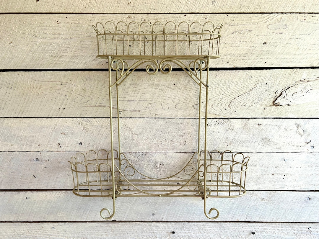Victorian Style Shelf Unit Green Enameled Metal Frame 2 Etsy