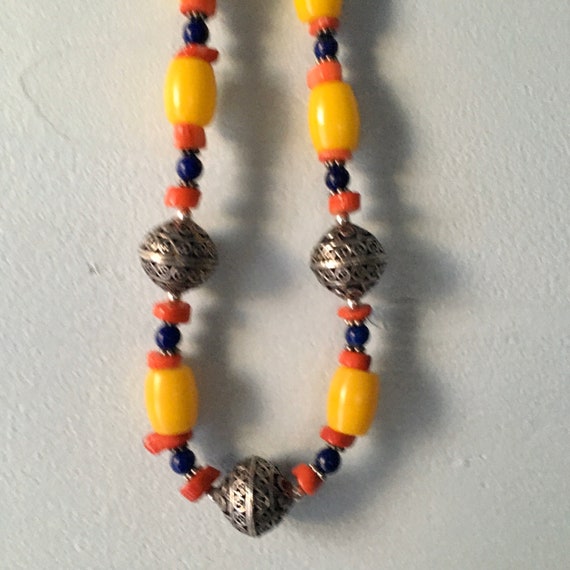 Ethnic yellow bead necklace - hippie necklace -bo… - image 5