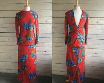 Adele Simpson floral maxi dress - 60s - open back - long sleeves - long dress