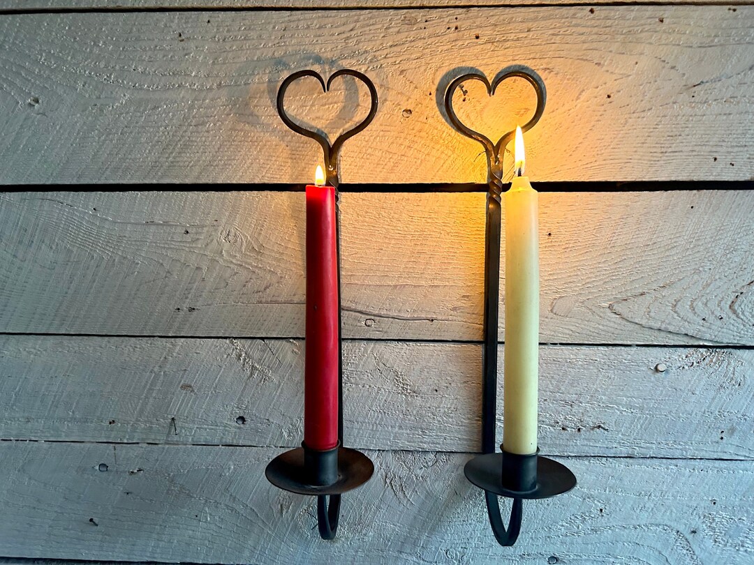 Wrought Iron Heart Candle Holders Farmhouse 2 Candle Wall Holders Rustic Primitive Etsy