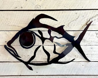 Brutalist Mid Century metal fish wall art  metal relief sculpture - wall hanging -art handmade