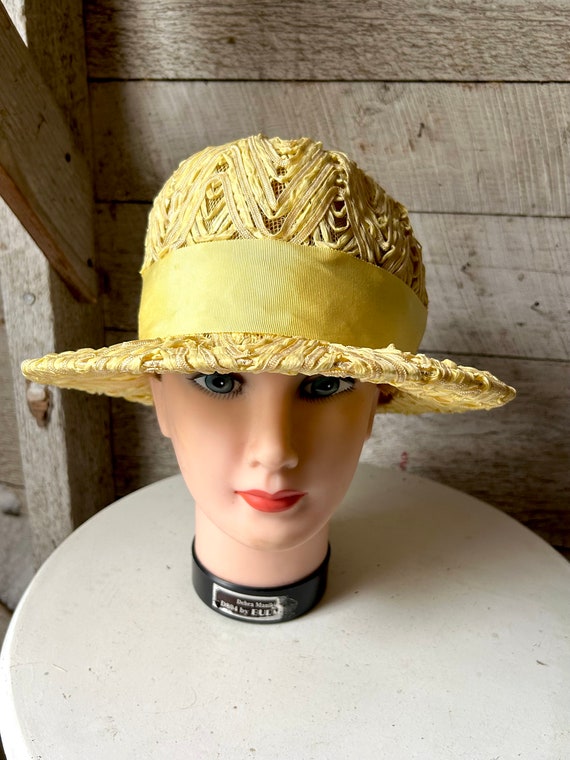 Vintage hat yellow 50s 60s woman’s hat ribbon des… - image 7