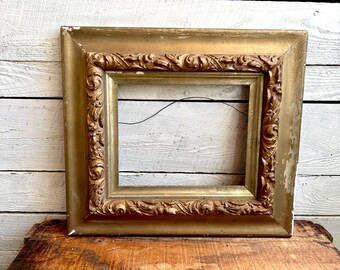 Antique ornate gold frame wood plaster molded raised design wall decor