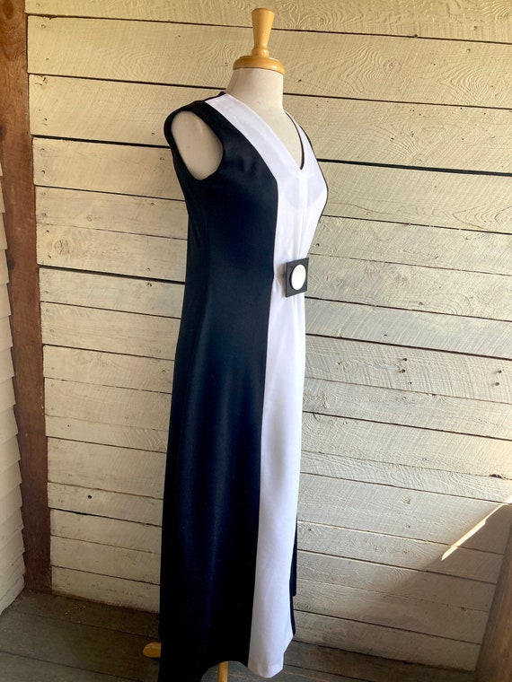70s black white Maxi Dress - Prom dress Polyester… - image 4
